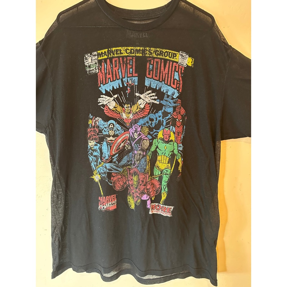 Marvel Comics Group Graphic T-Shirt Mens XL Black Thrashed Paper Thin Destroyed